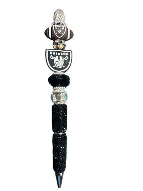 Las Vegas Raiders-Themed Glitter Pen With Rhinestone Accents & Team Logo Beads P